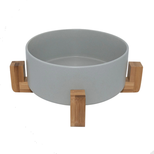 Louie Living 15.8x7cm Ceramic Dog/Pet Bowl w/ Bamboo Stand Medium Grey