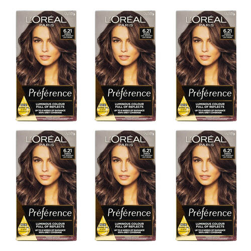 6PK Loreal Paris Preference Permanent Hair Colour - 6.21 Cool Iridescent Light Brown