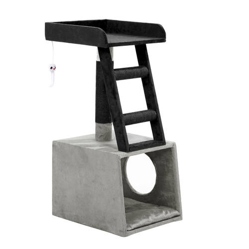 Paws & Claws Catsby Oakwood Sleep & Play Condo 35x35x79cm - Silver Grey & Black        