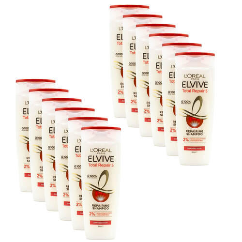 12PK Loreal 300ml Shampoo Elvive Repairing Total 5 Damaged Hair