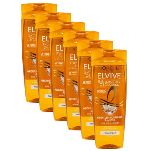 6PK Loreal Paris Elvive 300ml Weightless Nourishing Shampoo For Fine Dry Hair