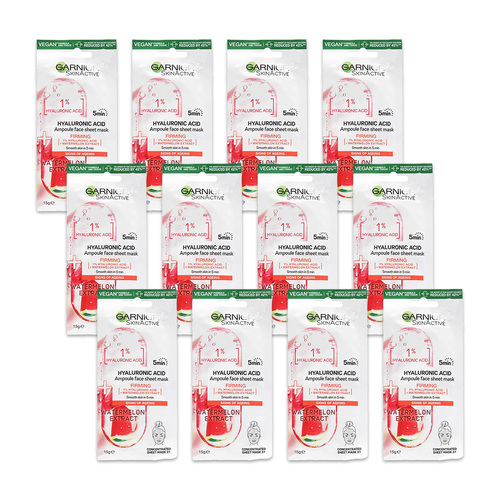 12PK Garnier 15G Skin Active Hyaluronic Acid Face Sheet Mask