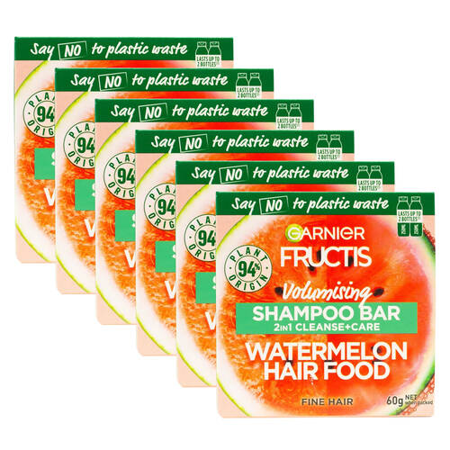 6PK Garnier Fructis 60g Shampoo Bar Volumising 2in1 Cleanse Care Watermelon