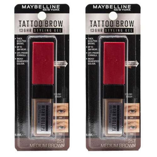 2PK Maybelline 6ml Tattoo Brow 36H Styling Gel Carded - 257 Medium Brown