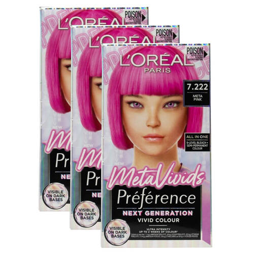 3PK Loreal Vivid Hair Colour Preference 7.222 Meta Pink