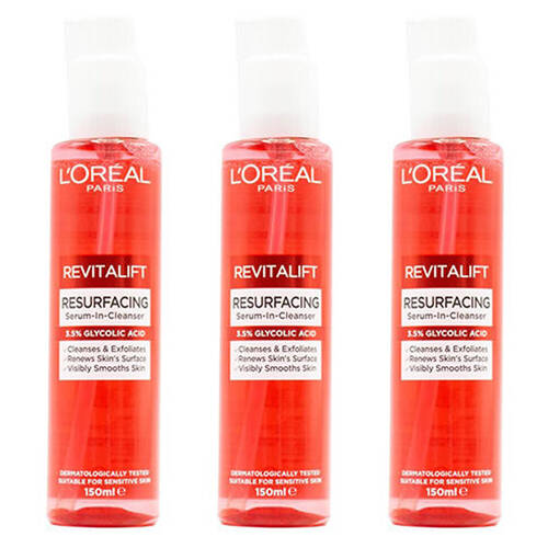 3PK Loreal Revitalift Resurfacing Serum Face Cleanser 150ml 