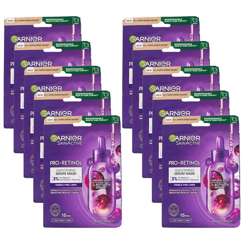 10PK Garnier Skin Active Pro Retinol Smoothing Serum Mask 22g