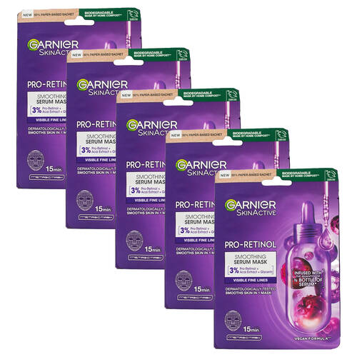 5PK Garnier Skin Active Pro Retinol Smoothing Serum Mask 22g