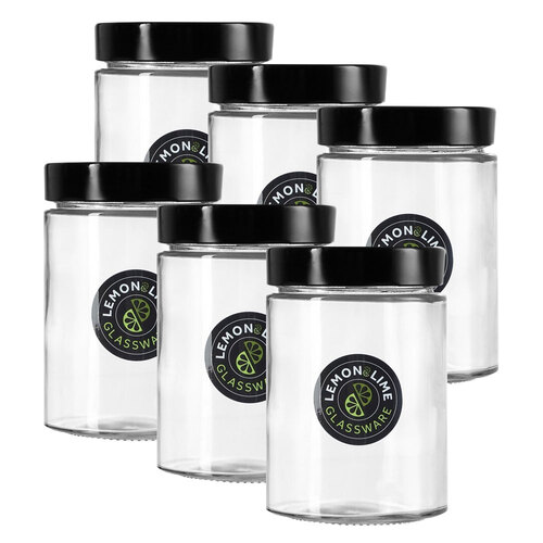 6PK Soho Glass Preserve Jar 570Ml With Black Lid 