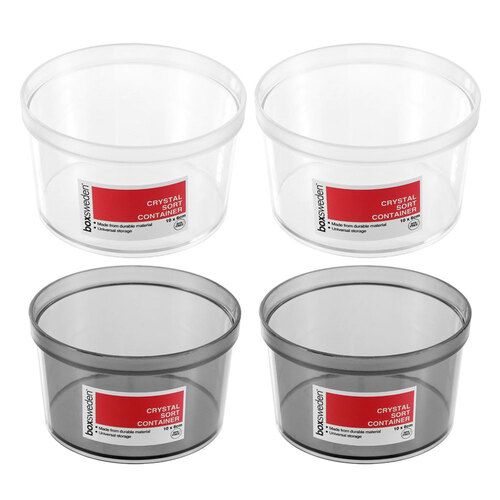 4PK Boxsweden Crystal Sort Container Round 10X6cm Assorted