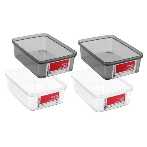 4PK Boxsweden Crystal Sort Container 19X13.5X6cm Assorted
