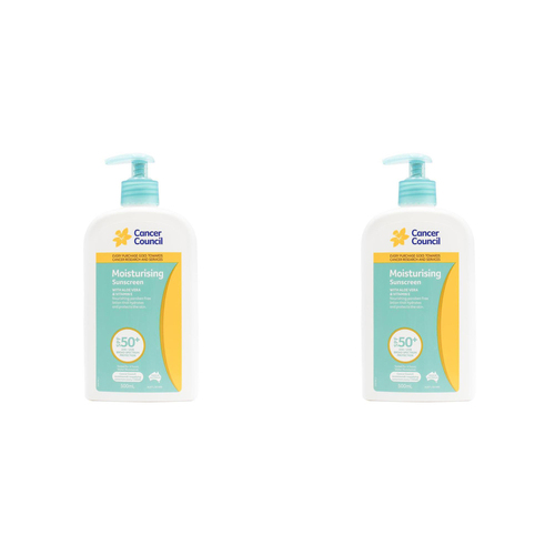 2PK Cancer Council 500ml Moisturising Sunscreen SPF50+ Lotion Pump Bottle