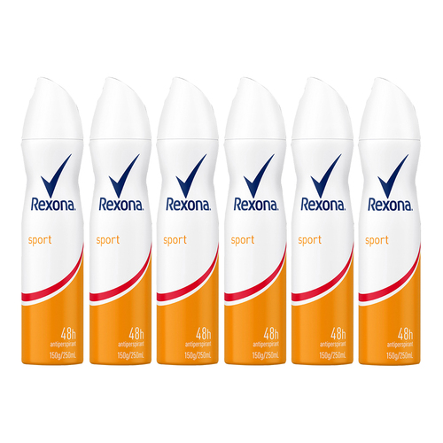 6x Rexona Anti-Perspirant 250ml Deodorant Sports Women
