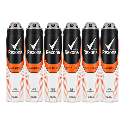 6x Rexona Anti-Perspirant 250ml Deodorant Adventure Men
