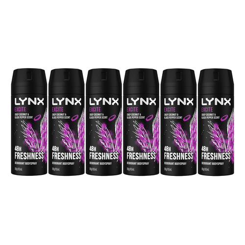 6x Lynx Body Spray Men Fresh 165ml Excite