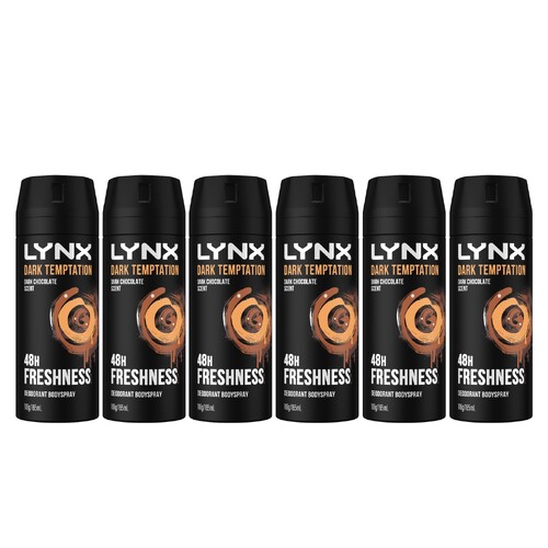6x Lynx Body Spray Men Fresh 165ml Dark Temptation
