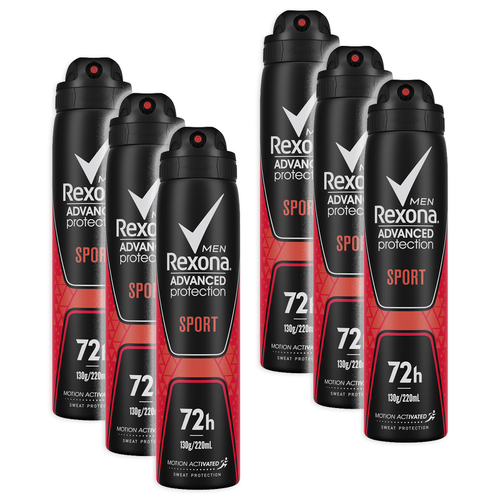 6pc Rexona Advanced Protection Sport Deodorant Spray 130g/220ml