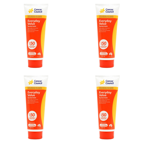 4PK Cancer Council 250ml Everyday Value Sunscreen SPF50 Lotion