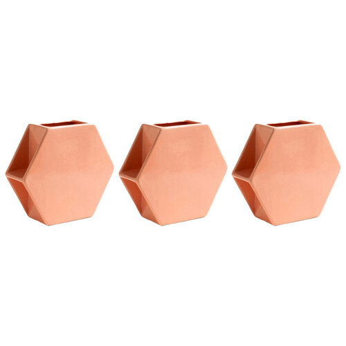 3PK Ben David Hex Flower Vase Home/Lounge Decor Medium - Peach