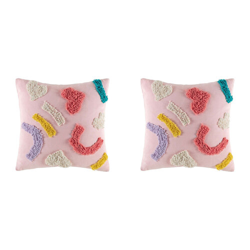 2PK Kas Kids Lovely Filled Cotton Cushion Decor Square 45x45cm - Pink