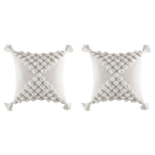 2PK Kas Australia Lia Filled Cushion Decor w/ Tassle Square 50x50cm - White