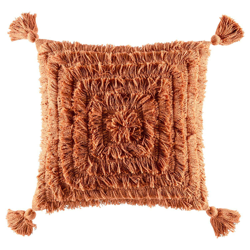 Kas Australia Fringe Filled Cushion w/ Tassle Decor Square 50x50cm - Rust