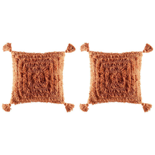 2PK Kas Australia Fringe Filled Cushion w/ Tassle Decor Square 50x50cm - Rust
