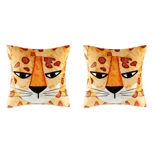 2PK Kas Kids Cheetah Filled Cushion Decor Square 45x45cm - Orange