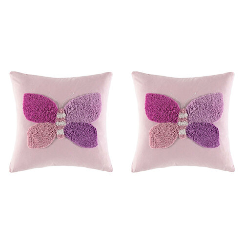 2PK Kas Kids Butterfly Filled Cotton Cushion Decor Square 45x45cm - Violet