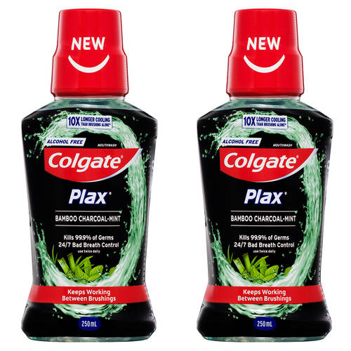 2x 250ml Colgate Plax Mouthwash - Bamboo Charcoal