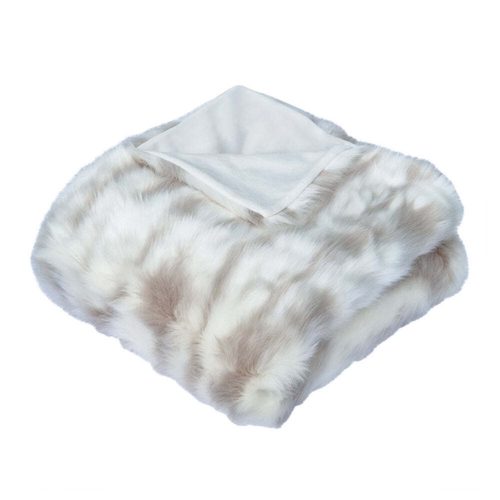 J. Elliot White Lynx 130x160cm Faux Fur Throw Blanket - Ivory/Silver Grey