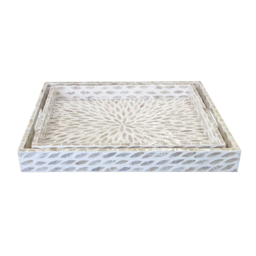 2pc J. Elliot Nacre 40cm/45cm Rectangle Serving Tray - Pearl