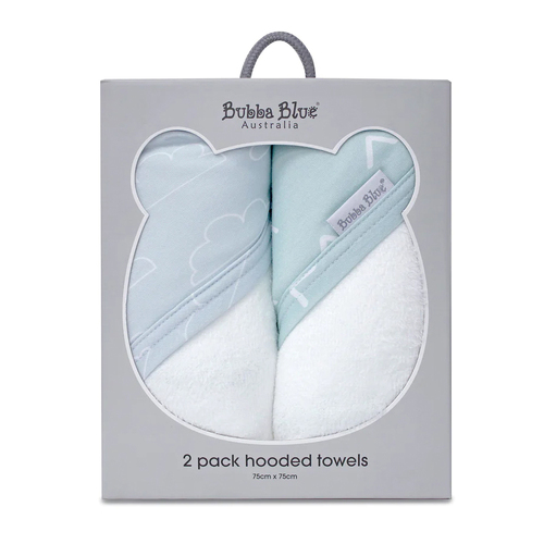 2PK Bubba Blue 6.75x75cm Nordic Hooded Towel Baby 0-12m - Dusty Sky/Mint