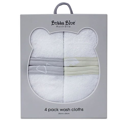 4PK Bubba Blue 25x25cm Nordic Wash Cloth 0-12m - Grey/Sand