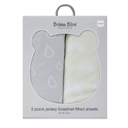 2PK Bubba Blue 40x80cm Nordic Bassinet Jersey Fitted Sheet 0-12m Grey/Sand