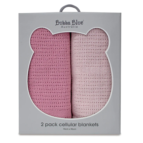 2PK Bubba Blue Nordic 70x90cm Cellular Blanket 0-12m - Dusty Berry/Rose