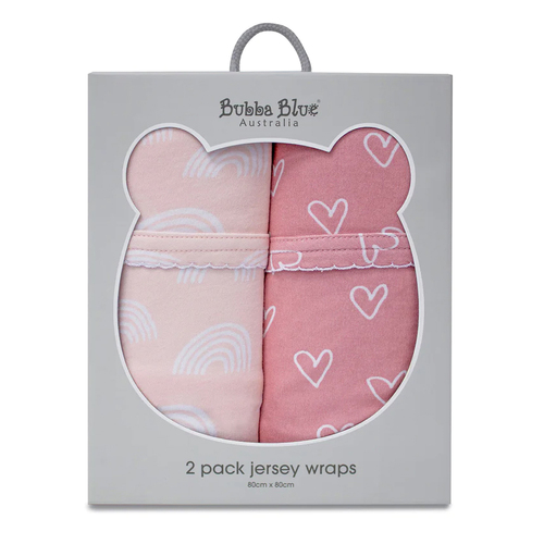 2PK Bubba Blue Nordic 80x80cm Jersey Wrap 0-12m - Dusty Berry/Rose