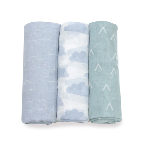 3pc Bubba Blue Muslin Sky And Mint Infat/Baby Wraps