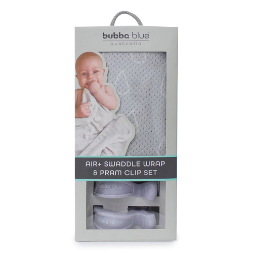Bubba Blue Nordic 85x85cm Air+ Swaddle Wrap & Pram Clip Set Raindrop Grey