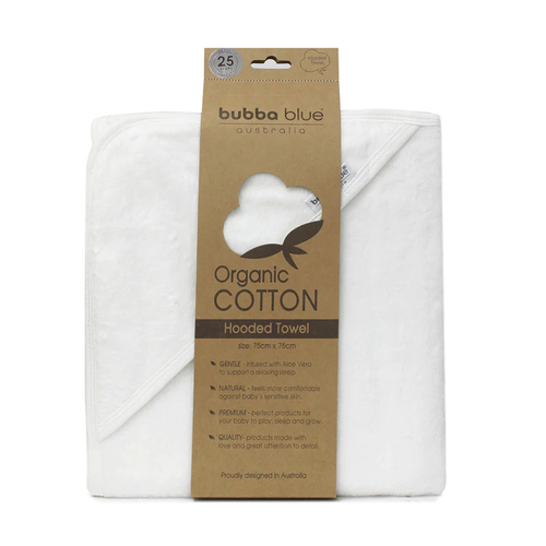 Bubba Blue 75x75cm Organic Cotton Hooded Towel 0-12m - Off White