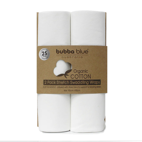 2PK Bubba Blue 90x90cm Organic Cotton Jersey Wraps 0-12m - Off White