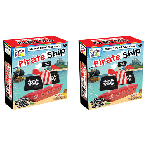 2PK Craft For Kids Make & Paint Your Own Pirate Ship Activity Kit 5y+