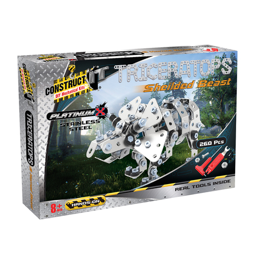 260pc Construct IT Platinum-X Triceratops Beast Toy w/ Tools Kit Kids 8+