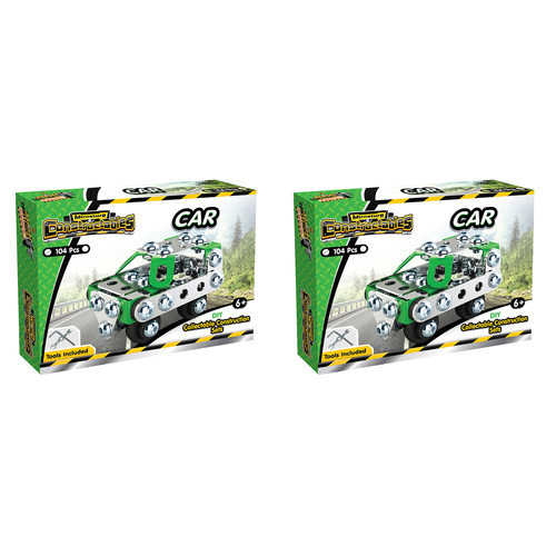 2x 104pc Construct IT Constructables DIY Car Toy w/ Tools Kids 6y+ Green