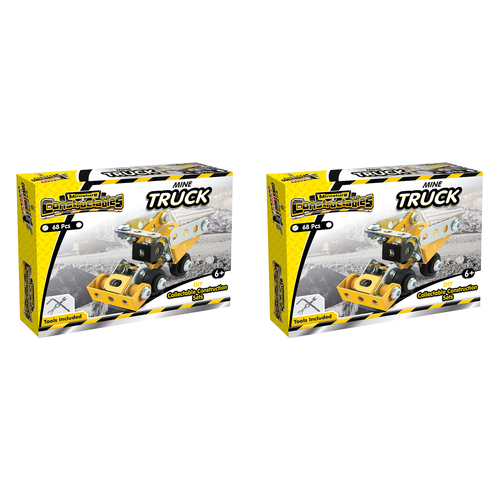 2x 68pc Construct IT Constructables DIY Mine Truck Toy w/ Tools Kids 6+ Yellow
