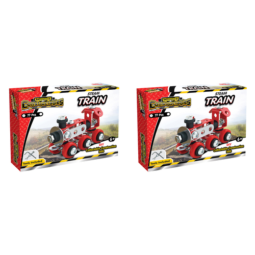 2x 77pc Construct IT Constructables DIY Train Toy Set w/ Tools Kids 6y+ Red