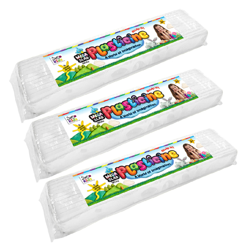 3PK Craft For Kids Mega Slab Plasticine 500g Clay Block White 3y+