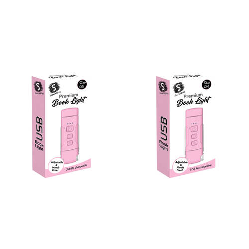 2PK Scribbles Stationery LED USB Clip on Bedtime Reading Booklight Pink 5y+