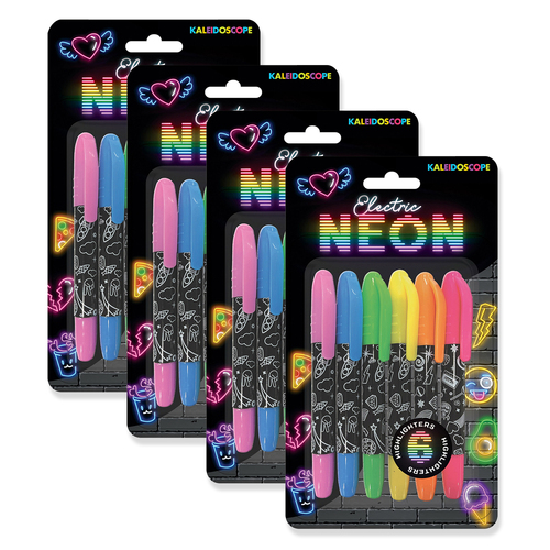 4x Kaleidoscope 6pc Electric Neon Coloured Markers Set 