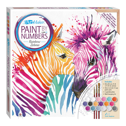 Art Maker Paint by Numbers Canvas Rainbow Zebras Painting Set 14y+